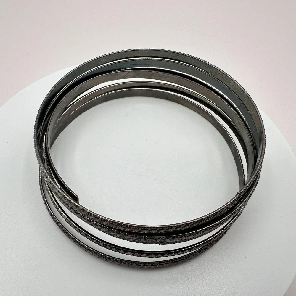 Vintage‎ Y2K Textured Braided Gunmetal Bangle Set Boho Women's Classic Jewelry